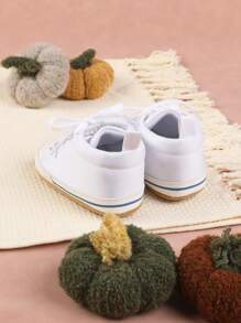 1 Pair Unisex Toddler Canvas Shoes With Lace-Up Design, Suitable For 0-1 Year Old Boys & Girls, Non-Slip Crawling Shoes, Casual Sneakers For Infants, Suitable For Spring, Summer, Autumn And Winter - White - View 7