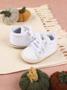 1 Pair Unisex Toddler Canvas Shoes With Lace-Up Design, Suitable For 0-1 Year Old Boys & Girls, Non-Slip Crawling Shoes, Casual Sneakers For Infants, Suitable For Spring, Summer, Autumn And Winter - White - View 6