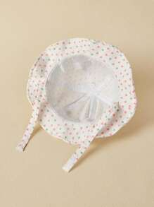 TUTUYA Infant Bucket Hat With Soft Brim, Baby Girl Sun Protection Hat, All Season Comfortable & Cute Heart Print Sun Hat With Chin Strap, Suitable For Daily/Outdoor/Play, Fits Head Circumference 44-50CM, 0-36 Months - White - View 7