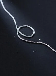 FOREVER QUEEN S925 Sterling Silver Simple Chain Stackable Single Chain Necklace Sparkling Clavicular Chain Daily Wear