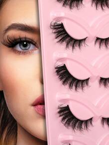 Himirell 5pairs Fox Eye Shaped False Eyelashes, Thick, Crossed, Lengthened, Dense, Curled, Soft, Fluffy, Reusable, Handmade - Cat Eye Lashes - View 2