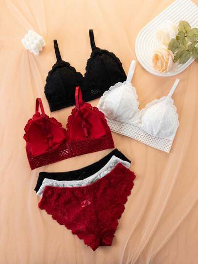Set: Kanten Wireless Gather Push Up BH Slipje Underwear Set, Lingerie view 2