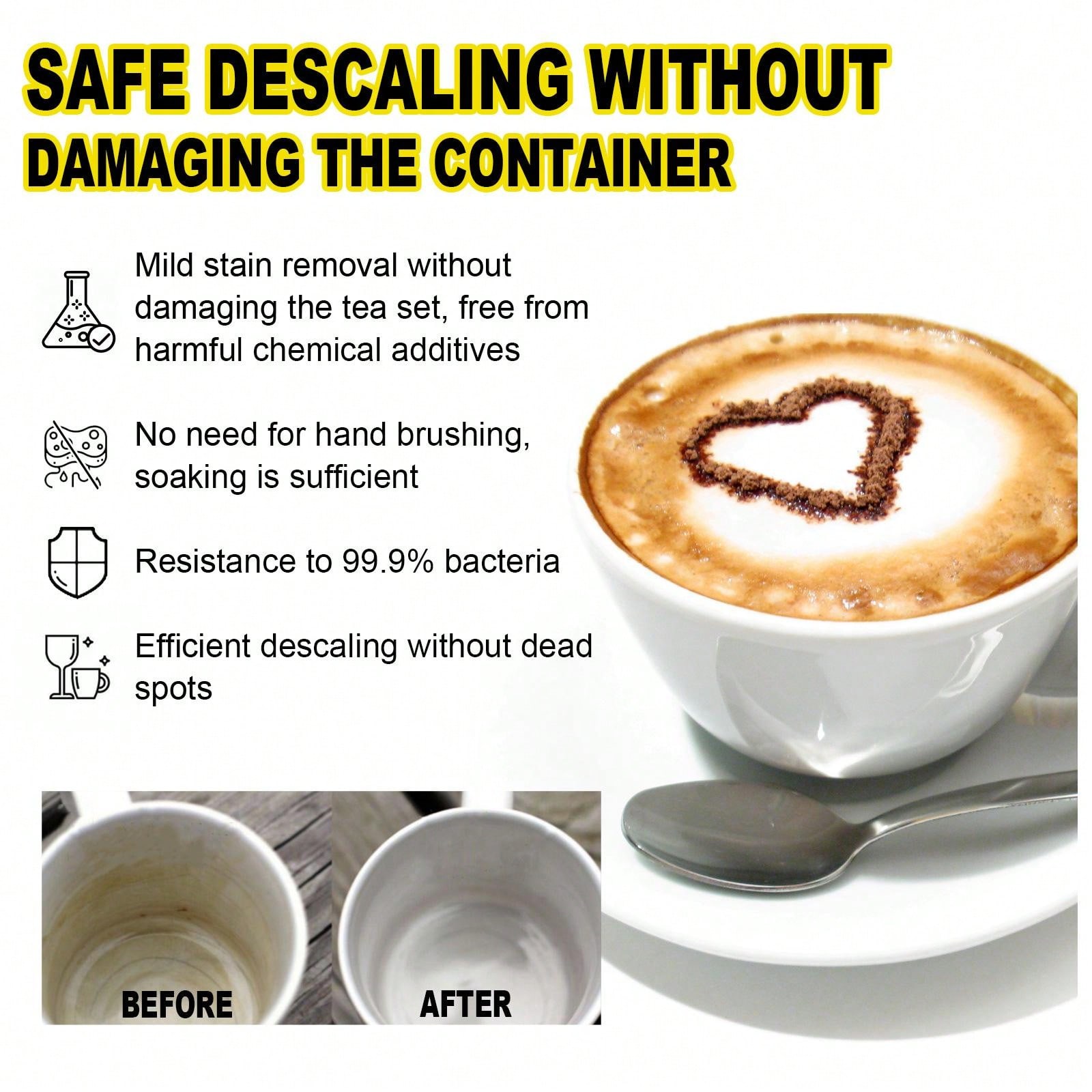 1 Box/10pcs Coffee Stain Remover Effervescent Tablets, Cleaning Coffee Maker Stains, Tea Stains