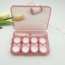 1 Pieza Juego Portátil De Estuches Para Lentes De Contacto Que Incluye 4 Pares De Cajas, Botella De Doble Cabezal, Pinzas Y Varilla De Inserción - Rosa - Ver 1