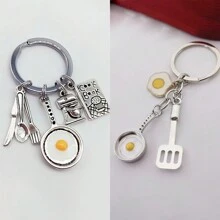 10pcs Alloy Imitation Pan Egg Spatula, Fun Kitchen Pendant For DIY Keychain Earring Making - Silver - View 5