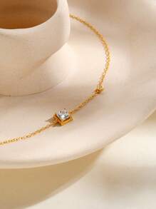 1 件純 925 銀鍍金方形綠色方晶鋯石女手鍊,時尚、奢華、多功能的女士珠寶禮物 - 金色 - 查看 2