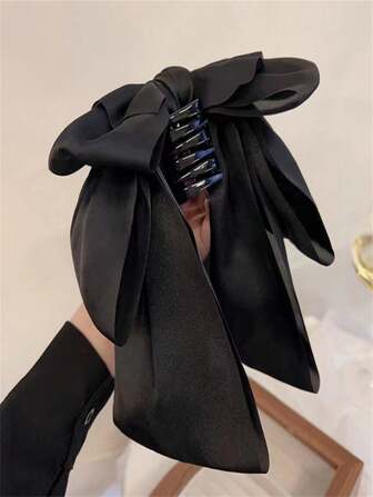 Black Large Bow Claw Clip For Women's Ponytail/Back Of Head Elegant Valentine's Day Hair Claws Hair Clips Hair Jaw Clip Hair Clamps Hair Clutch Hair Claw Clip, Bow Accessories, School Stuff, College Fall Winter Hair Accessories For Women For Vacation Outfits Woman