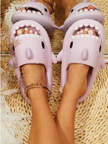 Sandalias Chanclas Multicolor Diseño Tiburon Unisex Playa o Descanso Hombre y Mujer - Lila Púrpura - Ver 3