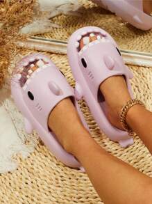 Sandalias Chanclas Multicolor Diseño Tiburon Unisex Playa o Descanso Hombre y Mujer - Lila Púrpura - Ver 1