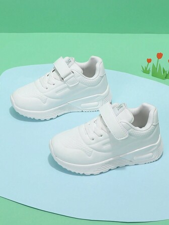 兒童中性款黑色/粉色/米白色/白色pu皮革平底運動鞋、跑步鞋、步行鞋、旅行鞋、校園鞋舒適耐磨防滑