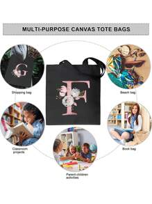 Borsa per la spesa estiva a grande capacità stampata con motivi di lettere, borsa tote casual stampata, zaino alla moda riutilizzabile, borsa multifunzionale, borsa per la spesa in tessuto di tela, borsa tote a stampa di lettere per donne, borsa a tracolla in tela, borsa per la spesa a grande capacità, borsa in tela a motivo semplice e alla moda, borsa per la spesa portatile, borsa a tracolla leggera e multifunzionale