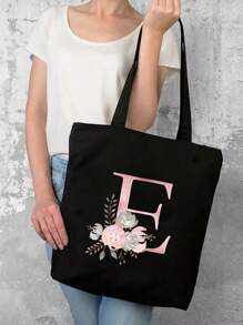 Borsa per la spesa estiva a grande capacità stampata con motivi di lettere, borsa tote casual stampata, zaino alla moda riutilizzabile, borsa multifunzionale, borsa per la spesa in tessuto di tela, borsa tote a stampa di lettere per donne, borsa a tracolla in tela, borsa per la spesa a grande capacità, borsa in tela a motivo semplice e alla moda, borsa per la spesa portatile, borsa a tracolla leggera e multifunzionale