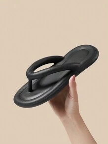 女式簡約eva海灘拖鞋,防滑輕量設計,適用於夏季 - 黑色 - 查看 4