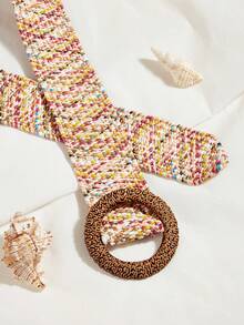 1 Thắt lưng rộng phong cách Bohemian dành cho nữ có dệt cỏ PP và khóa, màu nâu Boho - Nhiều màu - Xem 5