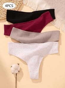 VKME 4 件套罗纹针织低腰性感丁字裤女士内衣 - 彩色 - 查看 1