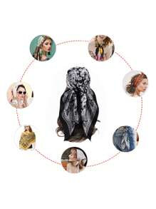 1pc女士絲綢風腰果圖案圍巾,適用於頭巾、頭帶、日常裝飾、沙灘披肩