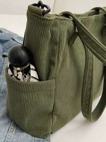 Bolso de mano de pana de unicolor para mujer, de gran capacidad, para ir a la universidad, al trabajo o de compras, con asa de hombro y cruzada, simple y práctico