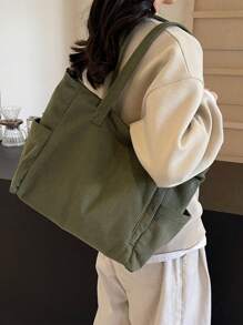 Bolso de mano de pana de unicolor para mujer, de gran capacidad, para ir a la universidad, al trabajo o de compras, con asa de hombro y cruzada, simple y práctico