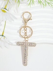 優雅1入女士工業玻璃鑲嵌鉆石和鋅合金字母鑰匙扣 - 金色 - 查看 23