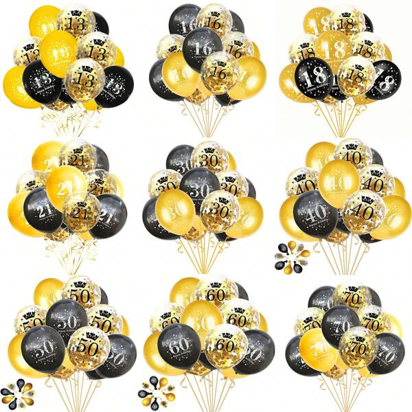 15Pcs 12 Inch 18th 21th 30th 40th 50th 60th 70th 80th Birthday Party Latex Balloons Birthday Eighteen Forty Fivty Sixty Seventy Eighty Anniversary Party Decoration Gold Black Theme Party Balloon For 18 21 30 40 50 60 70 80 Years Birthday Party Supplies Indoor Outdoor Decor,Christmas