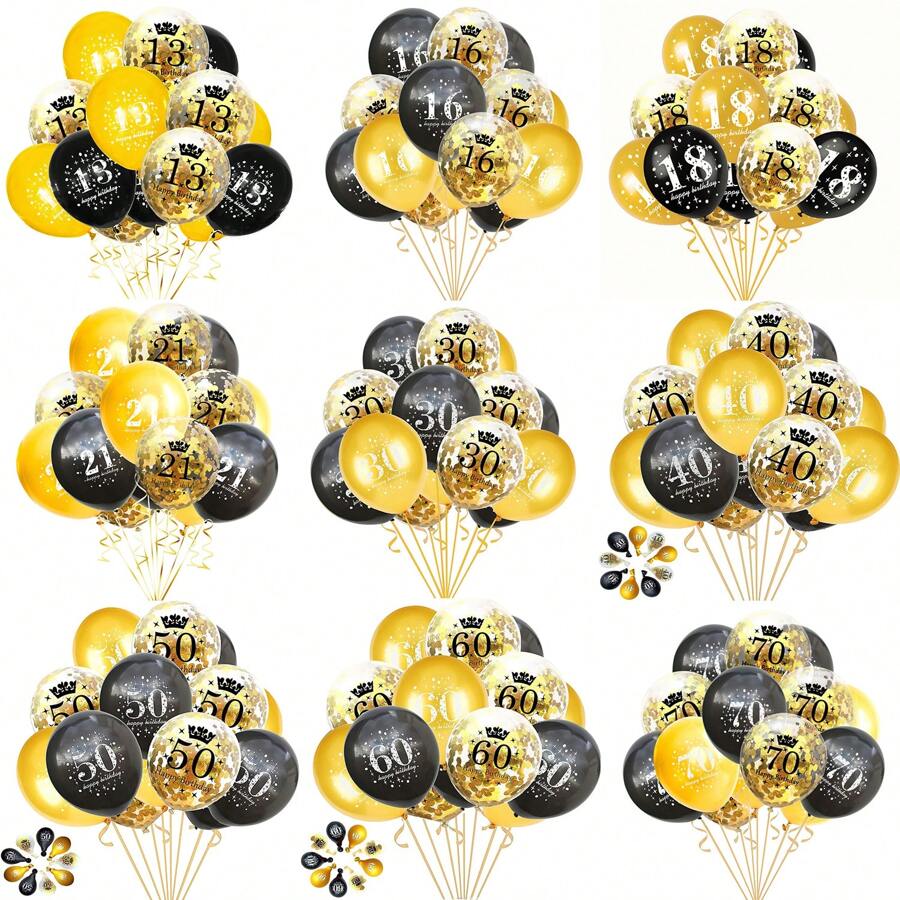 15 chiếc 12 inch 18 21 30 40 50 60 70 80 bóng bay cao su tiệc sinh nhật sinh nhật mười tám bốn mươi năm mươi sáu mươi bảy mươi tám mươi kỷ niệm trang trí tiệc vàng đen chủ đề bóng bay tiệc cho tiệc sinh nhật 18 21 30 40 50 60 70 80 năm vật dụng tiệc sinh nhật trong nhà ngoài trời trang trí, Giáng sinh