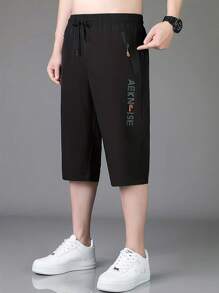 男友风男士透气轻便图案印花休闲短裤，适合户外、夏季