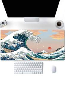 1pc Anti-Slip Gaming/Working Mouse Pad With Butterfly, Letter, Sun, Phoenix, Abstract And Wave Patterns, 4 Sizes Available - Yellow - View 1