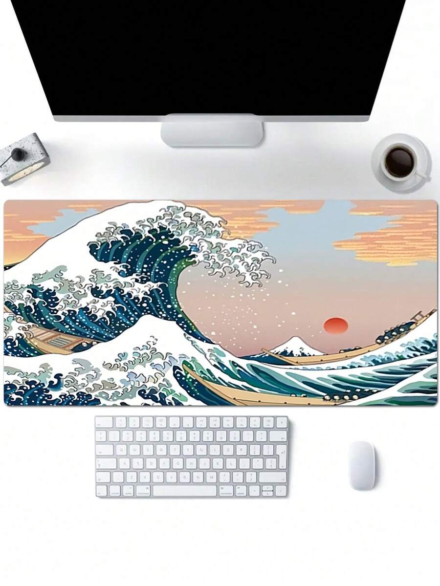 1pc Anti-Slip Gaming/Working Mouse Pad With Butterfly, Letter, Sun, Phoenix, Abstract And Wave Patterns, 4 Sizes Available - Yellow - View 1