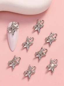 10pcs 3d Surrounding Starburst Rhinestone Decor Silver Nail Art Decoration DIY Nail Charms Nail Gems Nail Supplies
