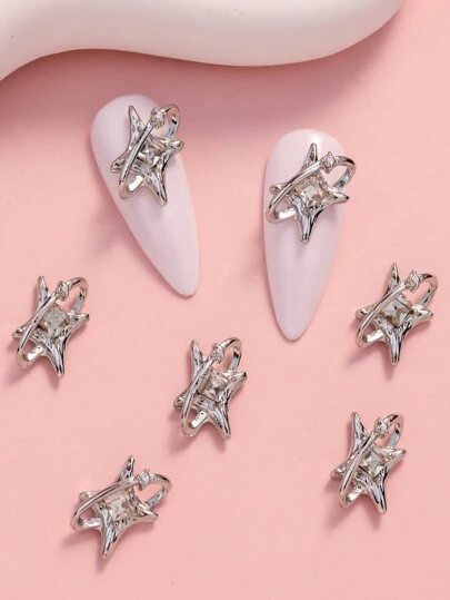 10 chiếc đá Rhinestone hình ngôi sao lấp lánh 3D trang trí móng tay nghệ thuật bằng bạc DIY Phụ kiện trang trí móng tay