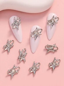 10pcs 3d Surrounding Starburst Rhinestone Decor Silver Nail Art Decoration DIY Nail Charms Nail Gems Nail Supplies