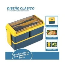 Lunch Box With Innovative, Resistant And Ergonomic Design Food Topper Suitable For Microwave And Dishwasher With 2 Cutlery - Blue - View 3