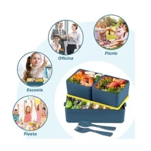 Lunch Box With Innovative, Resistant And Ergonomic Design Food Topper Suitable For Microwave And Dishwasher With 2 Cutlery - Blue - View 6