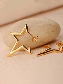 1 对简约风格不对称星形不锈钢耳环，适合女性日常生活和聚会或作为礼物 - 金黃色 - 查看 3