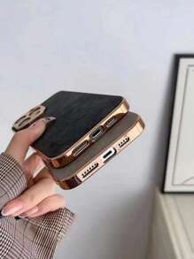 New Business Vintage Stick PU Leather Case For Samsung S22/23/24/25, 11/12/13/14/15/16/17 Pro/Pro Max, High-End Metallic Lens Full Coverage Electroplated Phone Protective Cover