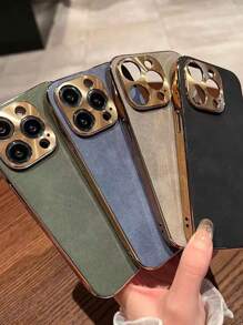 New Business Vintage Stick PU Leather Case For Samsung S22/23/24/25, 11/12/13/14/15/16/17 Pro/Pro Max, High-End Metallic Lens Full Coverage Electroplated Phone Protective Cover