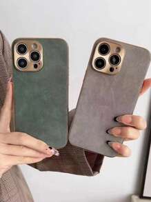 New Business Vintage Stick PU Leather Case For Samsung S22/23/24/25, 11/12/13/14/15/16/17 Pro/Pro Max, High-End Metallic Lens Full Coverage Electroplated Phone Protective Cover