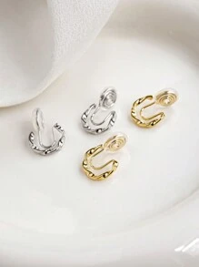 1pair Simple & Small Twisted Circle Design Copper Ear Clip Earrings, Plating, No Need To Pierce Ears, Suitable For Daily Wear For Women