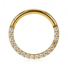 1入組G23鈦鼻環帶鈎式環設計，適用於耳軟骨、三角軟骨、蒼耳環、helix環和鼻中隔按鈕設計的16G/18G穿環珠寶 - 金色 - 查看 1