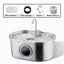 1入組3.2l/108盎司貓咪水泉,不銹鋼自動寵物飲水碗,配備水位窗口,超靜音泵送水給貓狗,喝水器貓餵食用具 - 灰色 - 查看 15