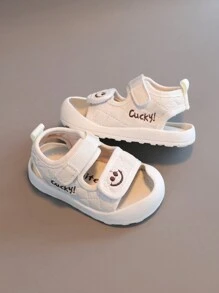 1 Pair Unisex Kid's Classic White Sandals, Toddler PU Hook & Loop Flat Bottom Anti-Slip Soft Sole Breathable Closed-Toe Infant Summer Shoes, Suitable For Spring, Summer, Autumn, Winter