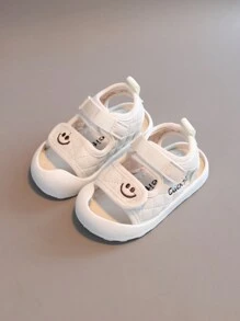 1 Pair Unisex Kid's Classic White Sandals, Toddler PU Hook & Loop Flat Bottom Anti-Slip Soft Sole Breathable Closed-Toe Infant Summer Shoes, Suitable For Spring, Summer, Autumn, Winter