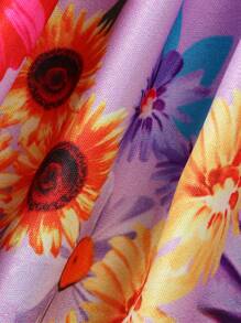 嬰兒女孩花卉印花拼接肩帶裙，夏季 - 紫色 - 查看 6