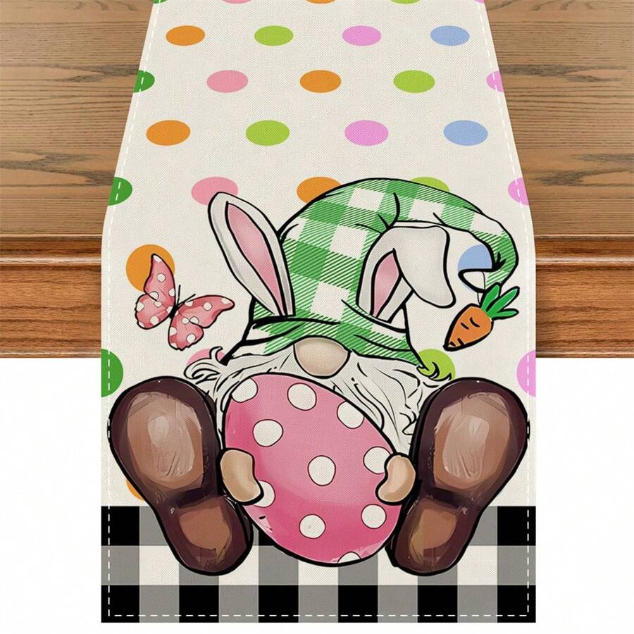 1pc Easter Table Runner With Bunny & Egg Pattern, Spring/Summer Seasonal Holiday Theme Kitchen Dining Table Decoration, Suitable For Indoor/Outdoor Home Party Decor, 13 X 72 Inches - Multicolor - View 1