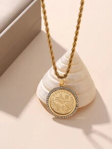1 Pieza Hermoso Exquisito Monedero De Monedas Completo De Cobre Chapado En Oro De 18k Con Colgante De Cadena Retorcida De Diamantes De Imitación Para Uso Diario De Las Mujeres - Amarillo Oro - Ver 2