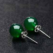 1pair 925 Sterling Silver Inlaid Natural Agate & Jadeite Round Shape Earrings Designed For Fashionable, Elegant, Sexy, Young Women, Luxurious Lovers, Vacation Gifts