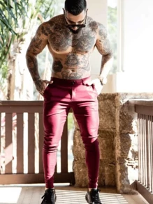 Men Pants - 紅木色 - 查看 2