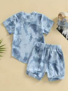 Baby Boy Short-Sleeve Blue Tie-Dye Top With Brown Pocket And Shorts Set - Baby Blue - View 2