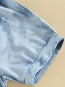 Baby Boy Short-Sleeve Blue Tie-Dye Top With Brown Pocket And Shorts Set - Baby Blue - View 4