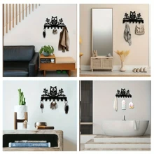 1pc Owl Pattern Metal Wall Mounted Key Storage Rack With 7 Hooks, Wall Hanging Hooks For Keys, Towel, Umbrella, Decorative Organizer Rack For Hats, Bags, Wall Decor, Aesthetic Room Decor - Black - View 6